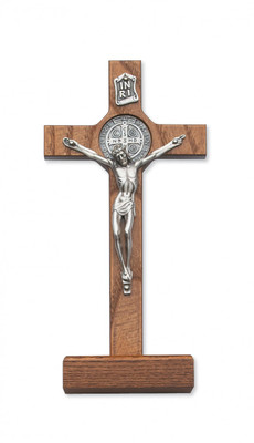 8" WALNUT STAINED STANDING ST. BENEDICT CRUCIFIX 79-42517