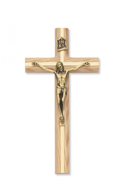8" OAK WOOD BEVELED INLAY CRUCIFIX 79-00487