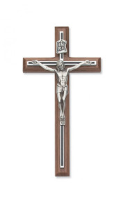 8" WALNUT WOOD WITH BLACK OVERLAY CRUCIFIX 80-64