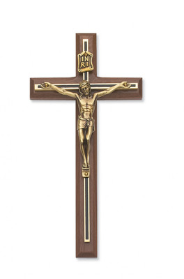 8" WALNUT WITH BLACK OVERLAY WOOD CRUCIFIX 79-02189