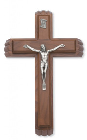 SICK CALL SET - 13" WALNUT WOOD CRUCIFIX WITH SILVER CORPUS 80-127