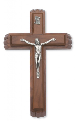 SICK CALL SET - 13" WALNUT WOOD CRUCIFIX WITH SILVER CORPUS 80-127