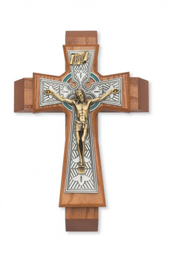 SICK CALL SET - CELTIC 12" WALNUT STAINED CRUCIFIX 79-42661