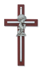 6" Cherry Children's Wall Cross with Silver Overlay