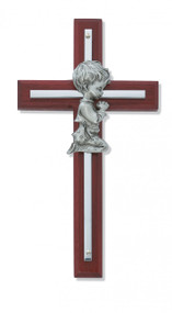 6" CHERRY BOY WALL CROSS WITH SILVER OVERLAY 73-25