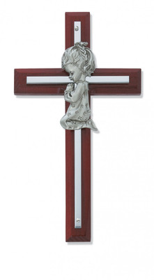 6" CHERRY GIRL WALL CROSS WITH SILVER OVERLAY 73-24