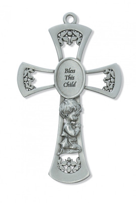 6" PEWTER BABY BOY WALL CROSS 73-12