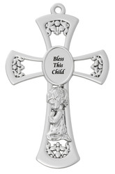 6" Pewter Baby Wall Cross