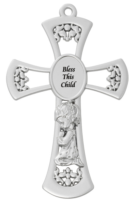 6" Pewter Baby Wall Cross