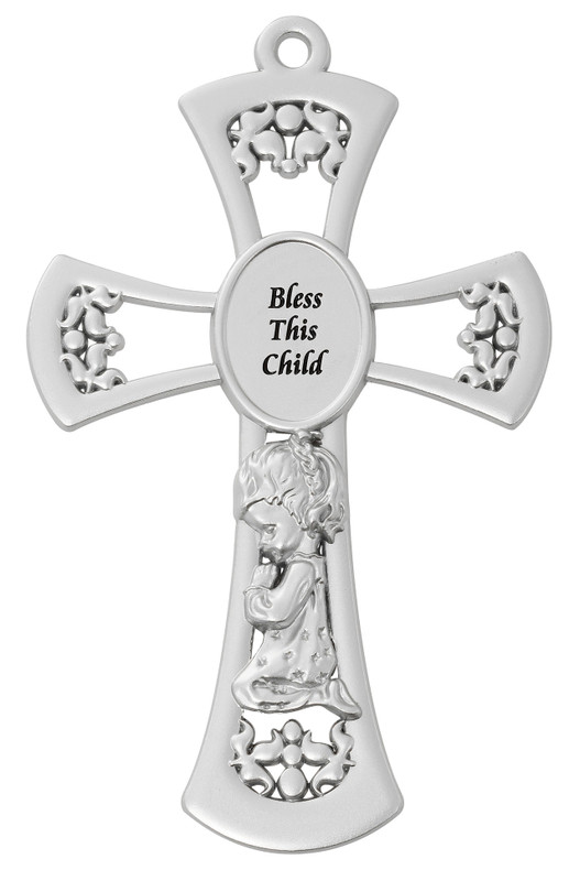 6" Pewter Baby Wall Cross