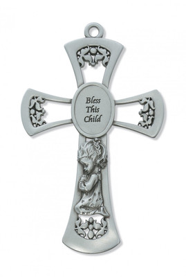 6" PEWTER BABY GIRL WALL CROSS 73-13