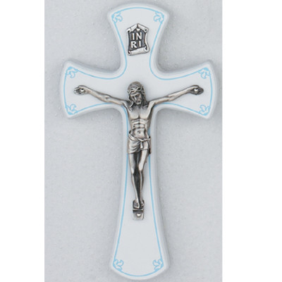7" BABY CRUCIFIX WITH BLUE TRIM 79-66