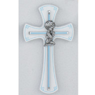 7" BLUE BOY WALL CROSS ON WHITE WOOD 73-10