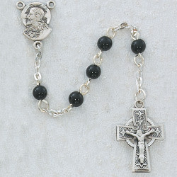 BLACK GLASS PEWTER CHILDREN'S ROSARY R321DG