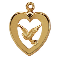 HEART WITH DOVE GOLD OVER STERLING SILVER