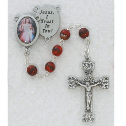 RED DIVINE MERCY PEWTER ROSARY R254DF