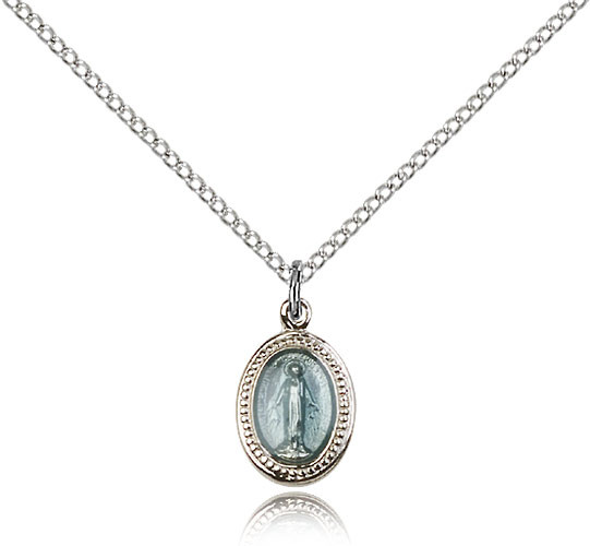 Sterling Silver Miraculous Medal with Blue Epoxy