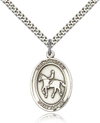 Sterling Silver St. Kateri Equestrian Medal with 24 Inch Chain