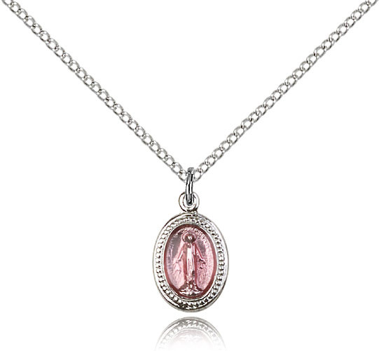 Sterling Silver Miraculous Medal with Pink Epoxy