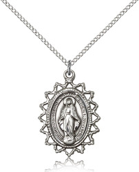 Sterling Silver Radiant Starburst Miraculous Medal Pendant