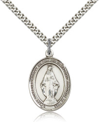 Sterling Silver Miraculous Medal Pendant with 24″ Chain