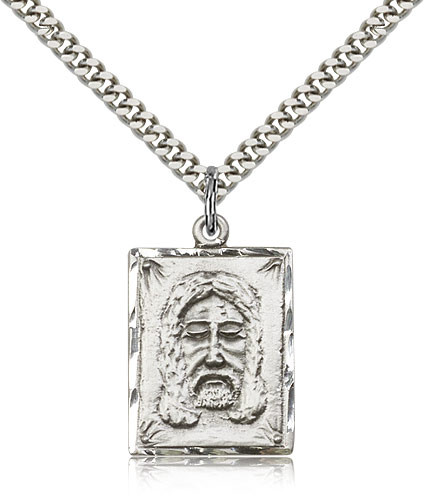 Sterling Silver Holy Face Medal Pendant with 24″ Chain