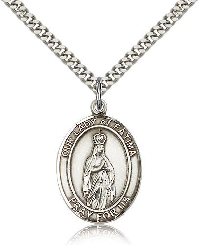 Sterling Silver Our Lady of Fatima Medal with 24" Chain