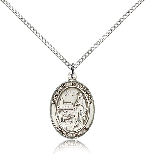 Sterling Silver Our Lady of Lourdes Medal on 18" Chain