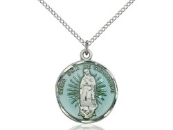 Sterling Silver Our Lady of Guadalupe Blue Enamel Medal