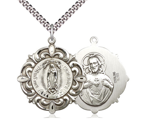 Sterling Silver Our Lady of Guadalupe Ornate Pendant
