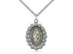 Sterling Silver Our Lady of Guadalupe Medal with Crystal Accents