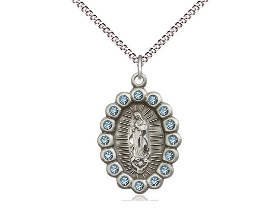Sterling Silver Our Lady of Guadalupe Medal with Crystal Accents
