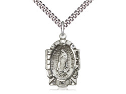 Sterling Silver Our Lady of Guadalupe Medal with 24" Chain