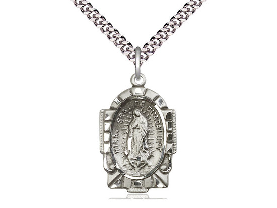 Sterling Silver Our Lady of Guadalupe Medal with 24" Chain