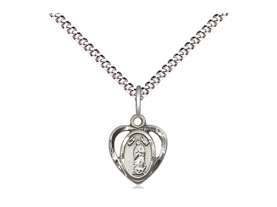 Sterling Silver Our Lady of Guadalupe Heart Shaped Medal