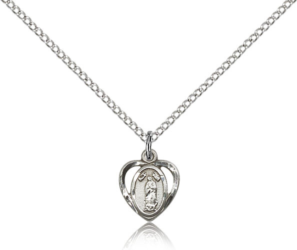 Sterling Silver Our Lady of Guadalupe Heart Shaped Medal
