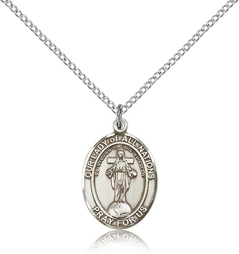 Sterling Silver Our Lady of All Nations Medal on 18" Chain