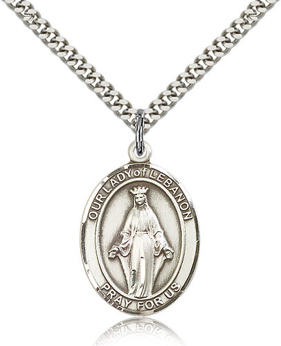 Sterling Silver Our Lady of Lebanon Medal with 24" Chain