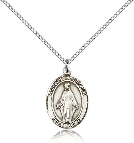 Sterling Silver Our Lady of Lebanon Medal on 18" Chain