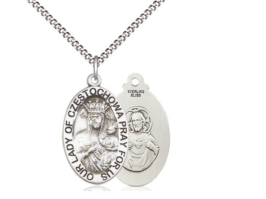 Sterling Silver Our Lady of Czestochowa Oval Medal
