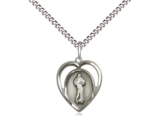 Sterling Silver Heart Shaped Divine Mercy Medal