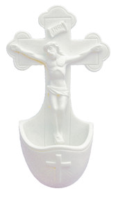White Crucifixion Holy Water Font - Made in Italy