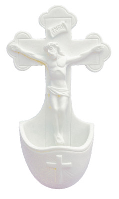 White Crucifixion Holy Water Font - Made in Italy
