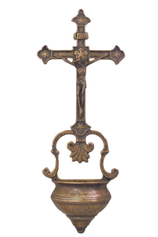 Brass Crucifixion Holy Water Font