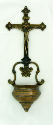 Brass Crucifixion Holy Water Font - Made in Italy
