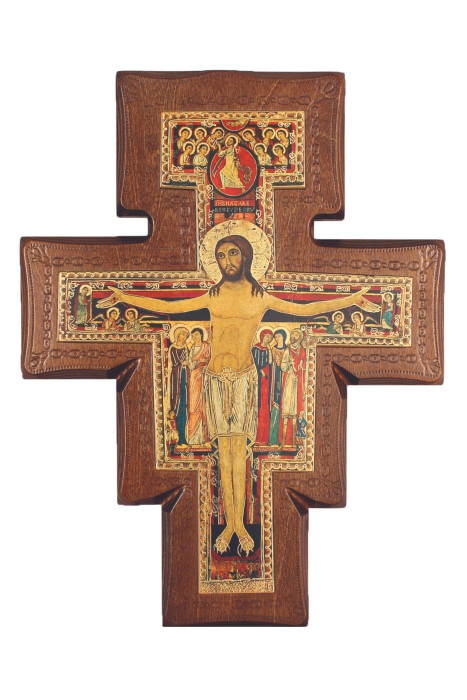 San Damian Wall Cross with Walnut Border