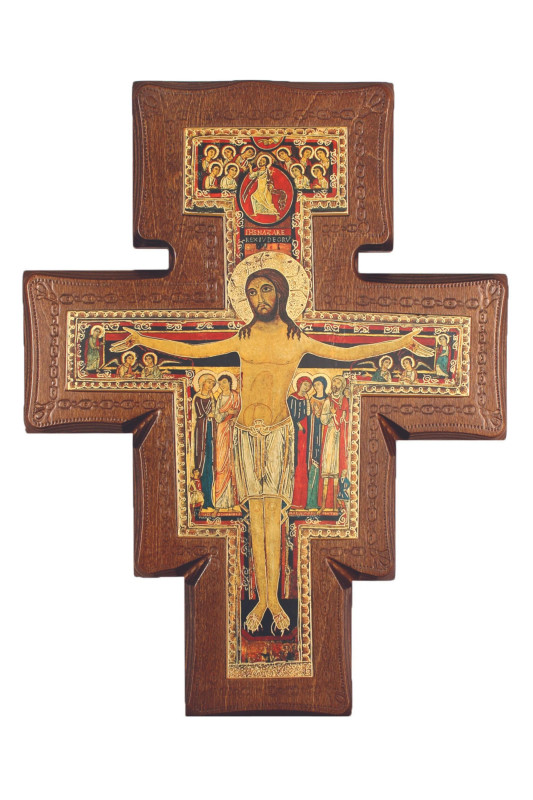 San Damian Wall Cross with Walnut Border
