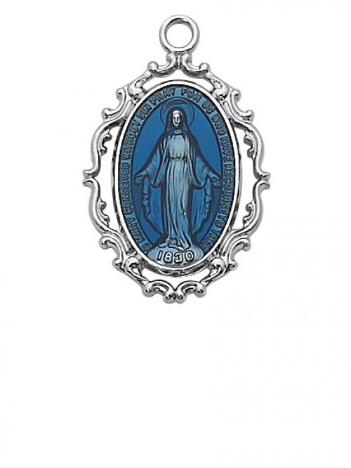 STERLING SILVER BLUE MIRACULOUS MEDAL