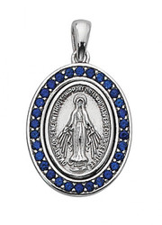 BLUE STONE STERLING SILVER MIRACULOUS MEDAL