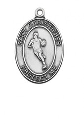 STERLING SILVER ST. CHRISTOPHER BASKETBALL MEDAL